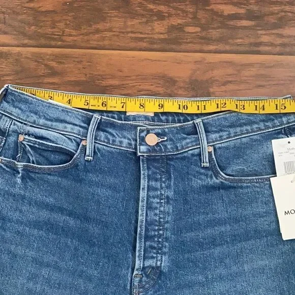 Mother The Stunner Ankle Fray Distressed Blue Denim Jeans Casual Crate Digger - Picture 9 of 16